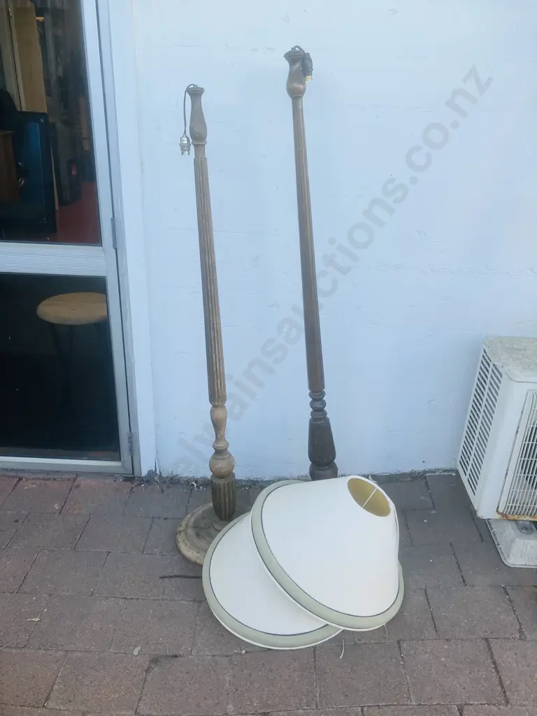 Pair of Wooden Standard Lamps With Shades (As Found Condition) Image 1++
