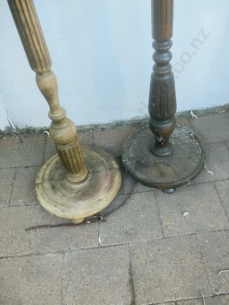 Pair of Wooden Standard Lamps With Shades (As Found Condition) Image 1++