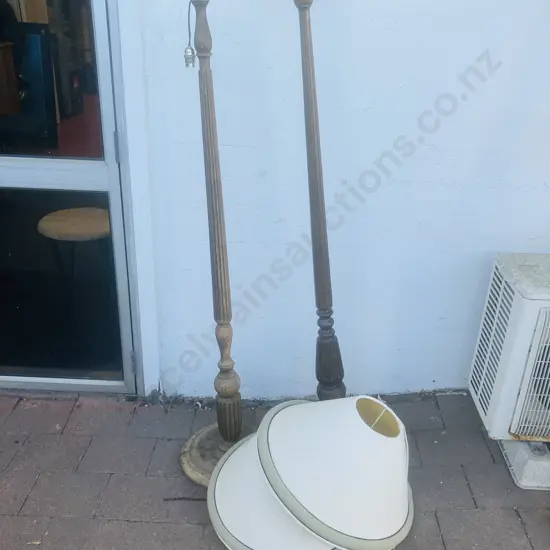 Pair of Wooden Standard Lamps With Shades (As Found Condition)