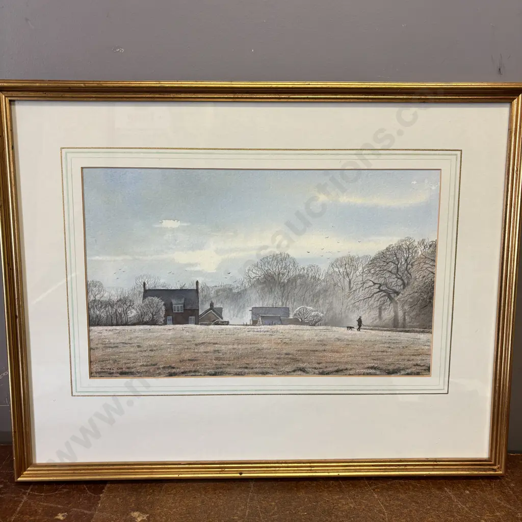 Original Framed Watercolour titled "Winter Walk" by Michael Cox. Signed. 58 x 46cm incl frame Image 1++