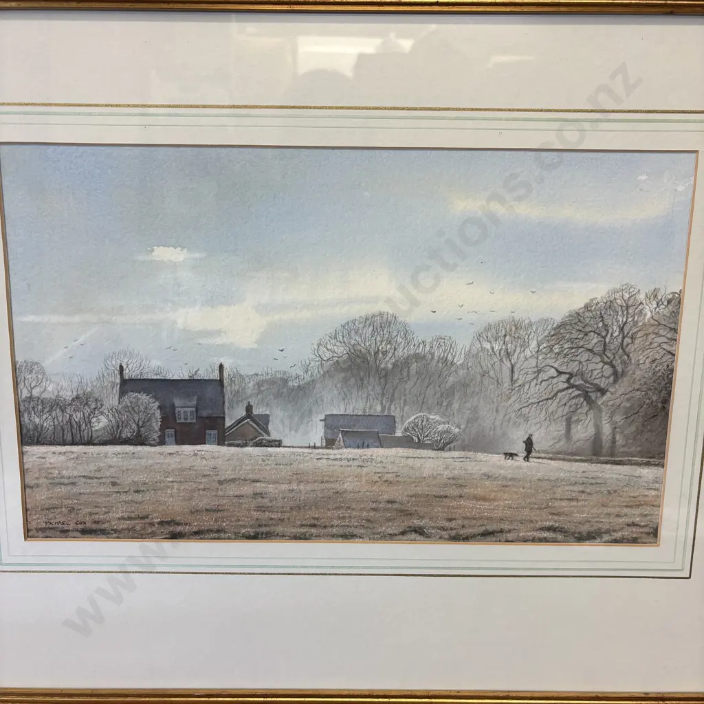Original Framed Watercolour titled "Winter Walk" by Michael Cox. Signed. 58 x 46cm incl frame Image 1++