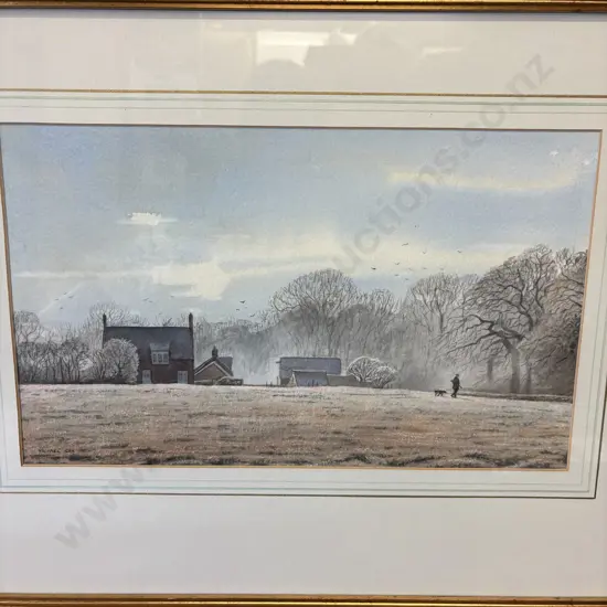 Original Framed Watercolour titled "Winter Walk" by Michael Cox. Signed. 58 x 46cm incl frame