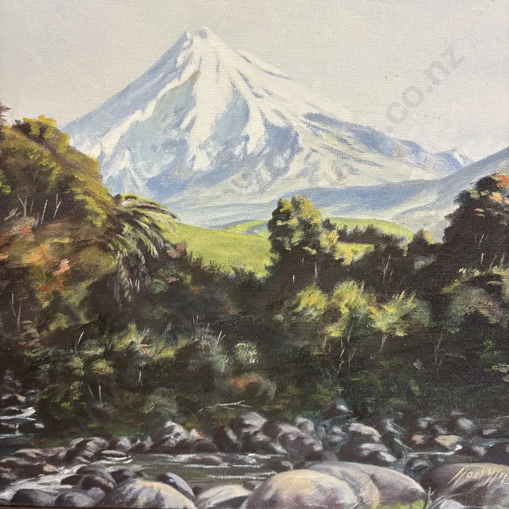 Original Oil on Board Signed Noel Wright. Titled "Egmont from Alfred Rd" 58.5 x 48.5 incl frame Image 1++