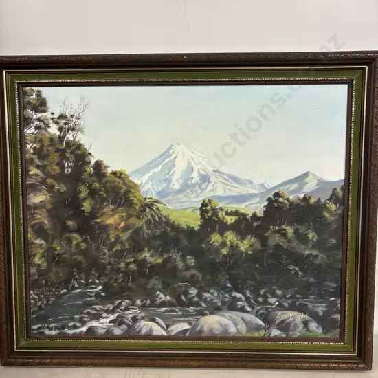 Original Oil on Board Signed Noel Wright. Titled "Egmont from Alfred Rd" 58.5 x 48.5 incl frame