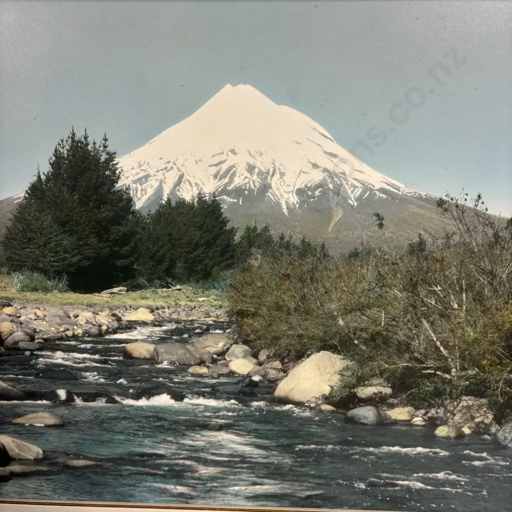 Whites Aviation Coloured Photograph.  "Mt Egmont" 72x42cm incl frame Image 1++