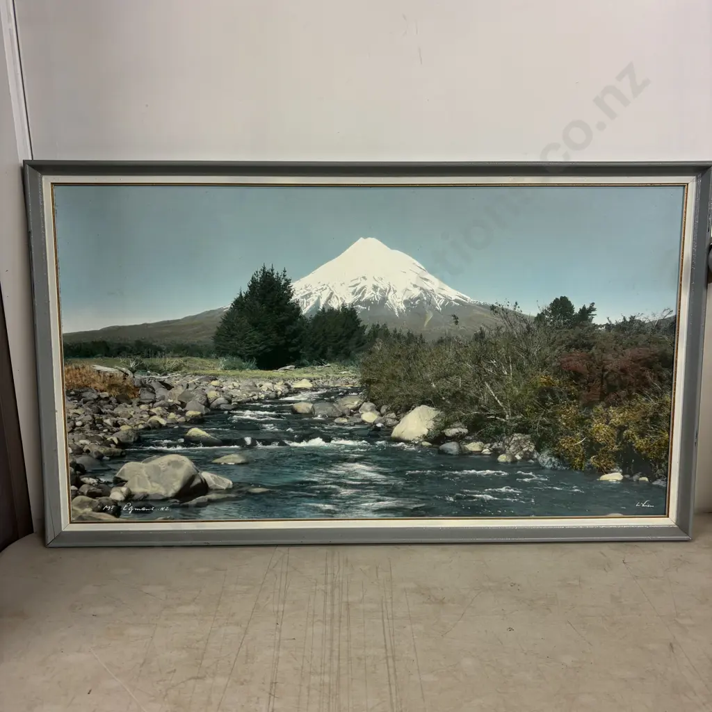Whites Aviation Coloured Photograph.  "Mt Egmont" 72x42cm incl frame Image 1++