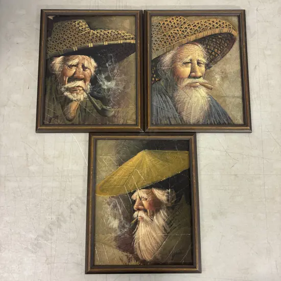 Three Original Acrylic Artworks on leaf.  Two signed Griss, one other.  22.5 x 28cm incl frame