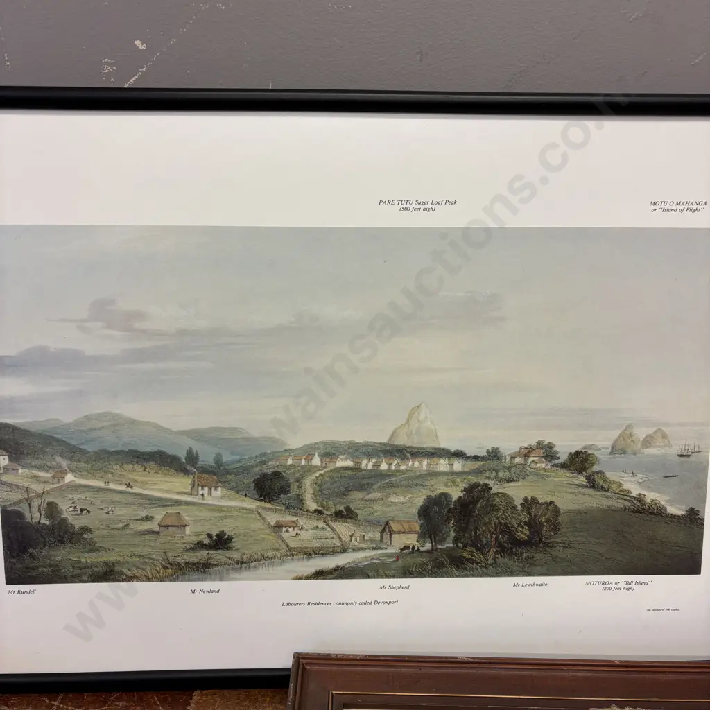 3 Early Framed NZ Prints: two of New Plymouth, 1 "Moturoa" Devonport Image 1++