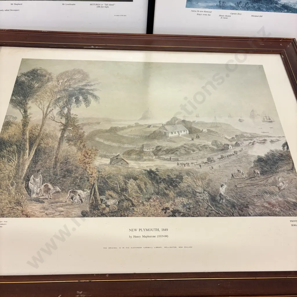 3 Early Framed NZ Prints: two of New Plymouth, 1 "Moturoa" Devonport Image 1++