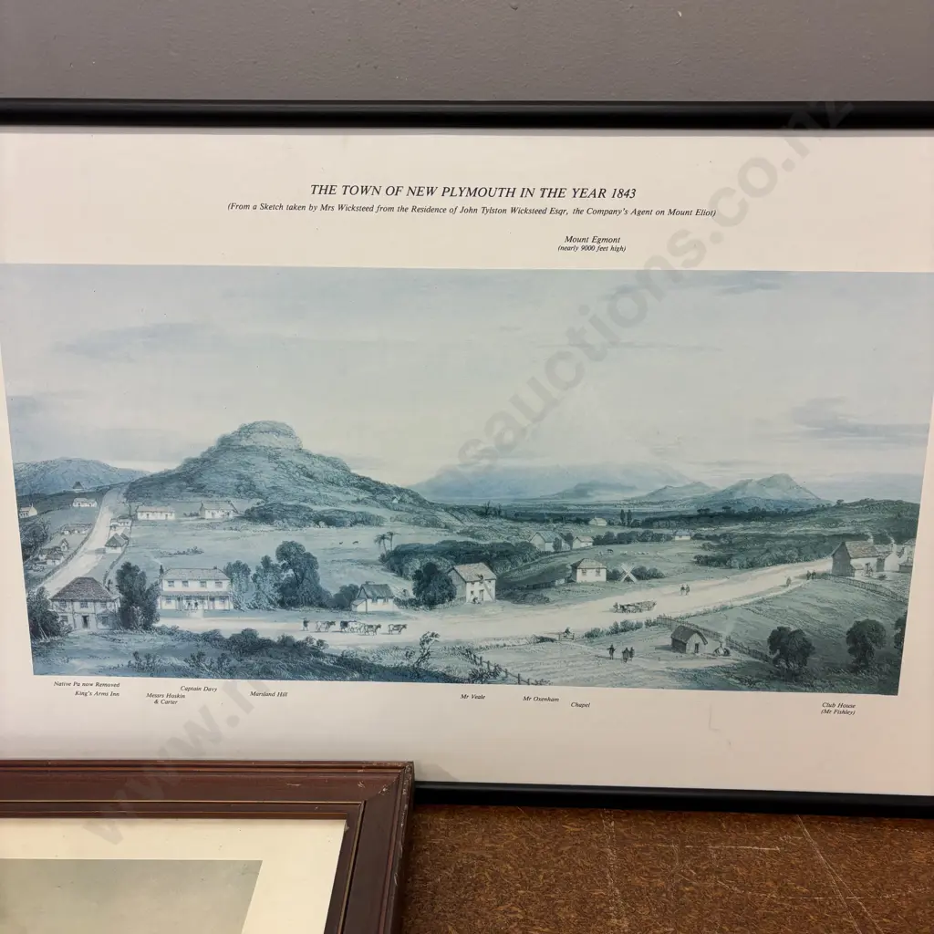3 Early Framed NZ Prints: two of New Plymouth, 1 "Moturoa" Devonport Image 1++