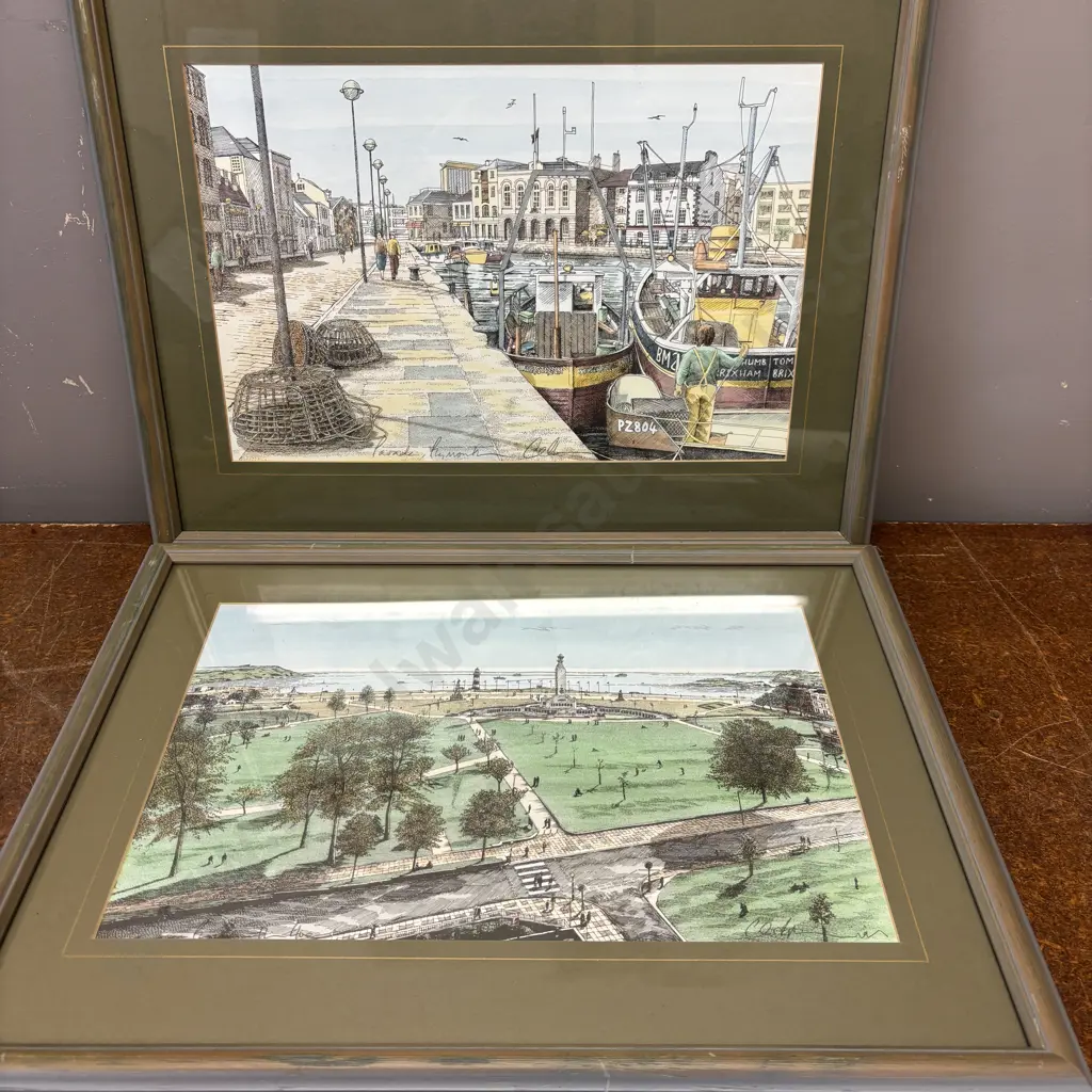 Two Framed Vintage Coloured Engravings? Signed Image 1++