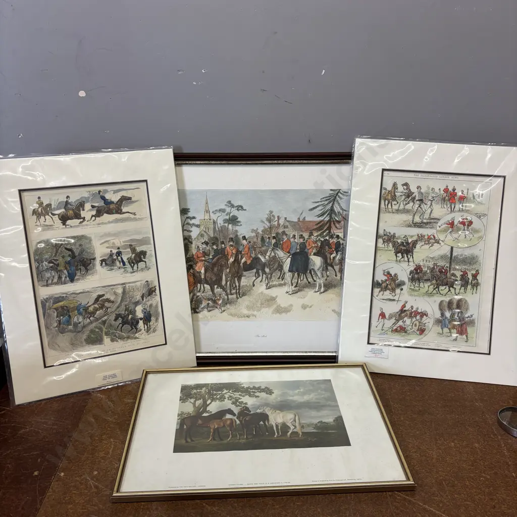 Four Horse Themed Artworks incl Hand coloured wood engravings Image 1++