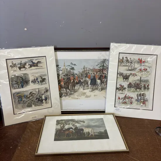 Four Horse Themed Artworks incl Hand coloured wood engravings