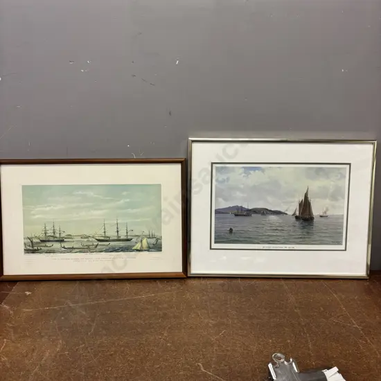 Two Vintage Framed Prints; "Sail and Steam, Auckland Harbour 1985 John Gibbs and Auckland Harbour Regatta Jan 1862