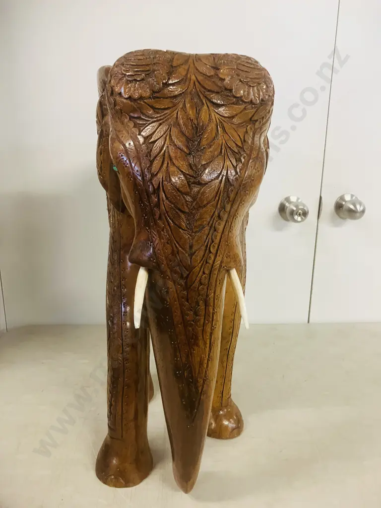 Large Heavy Intricately Carved Wooden Elephant. H60 W47 D25cm Image 1++