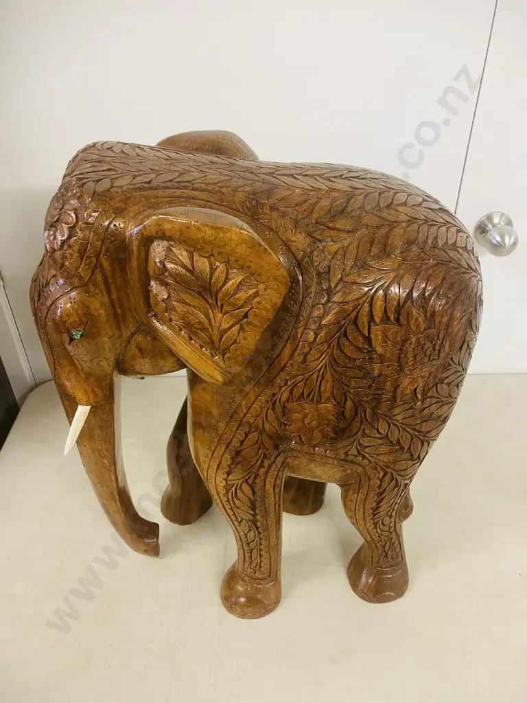 Large Heavy Intricately Carved Wooden Elephant. H60 W47 D25cm Image 1++