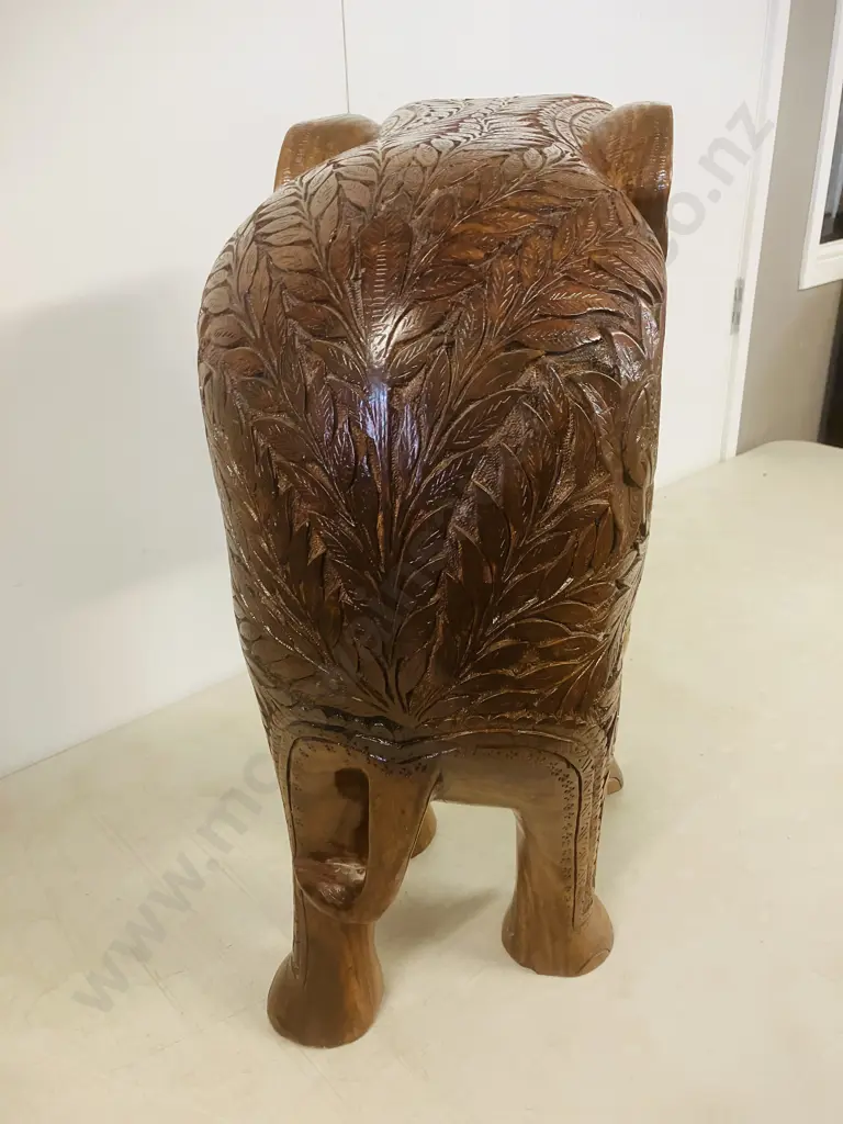 Large Heavy Intricately Carved Wooden Elephant. H60 W47 D25cm Image 1++