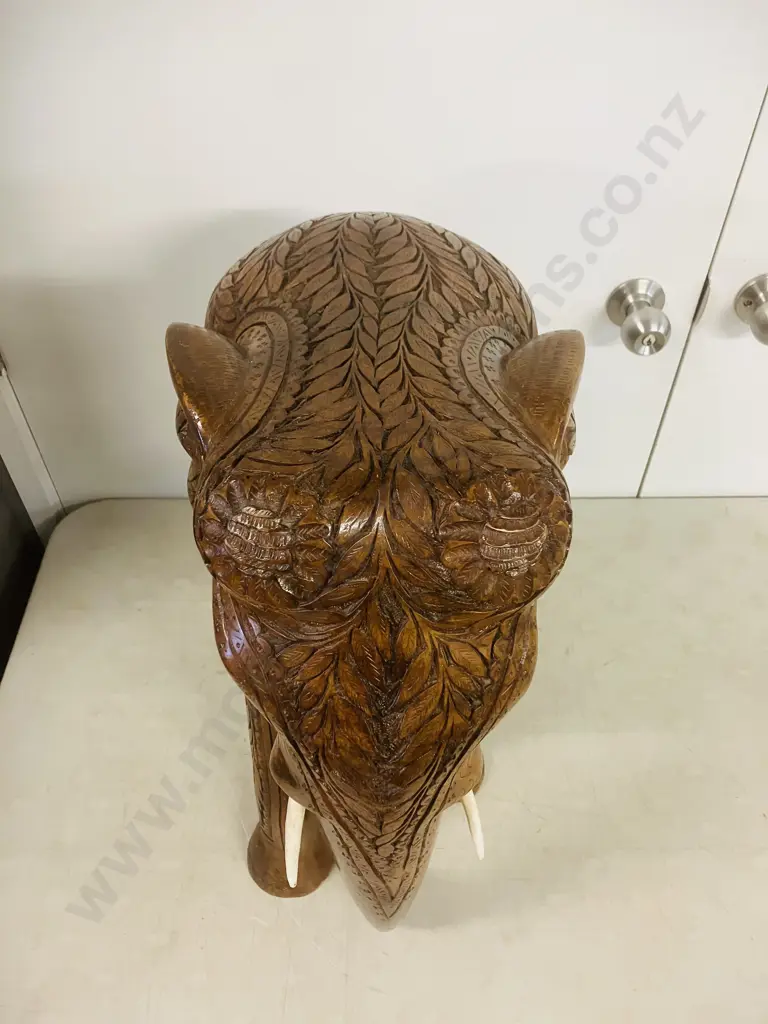 Large Heavy Intricately Carved Wooden Elephant. H60 W47 D25cm Image 1++