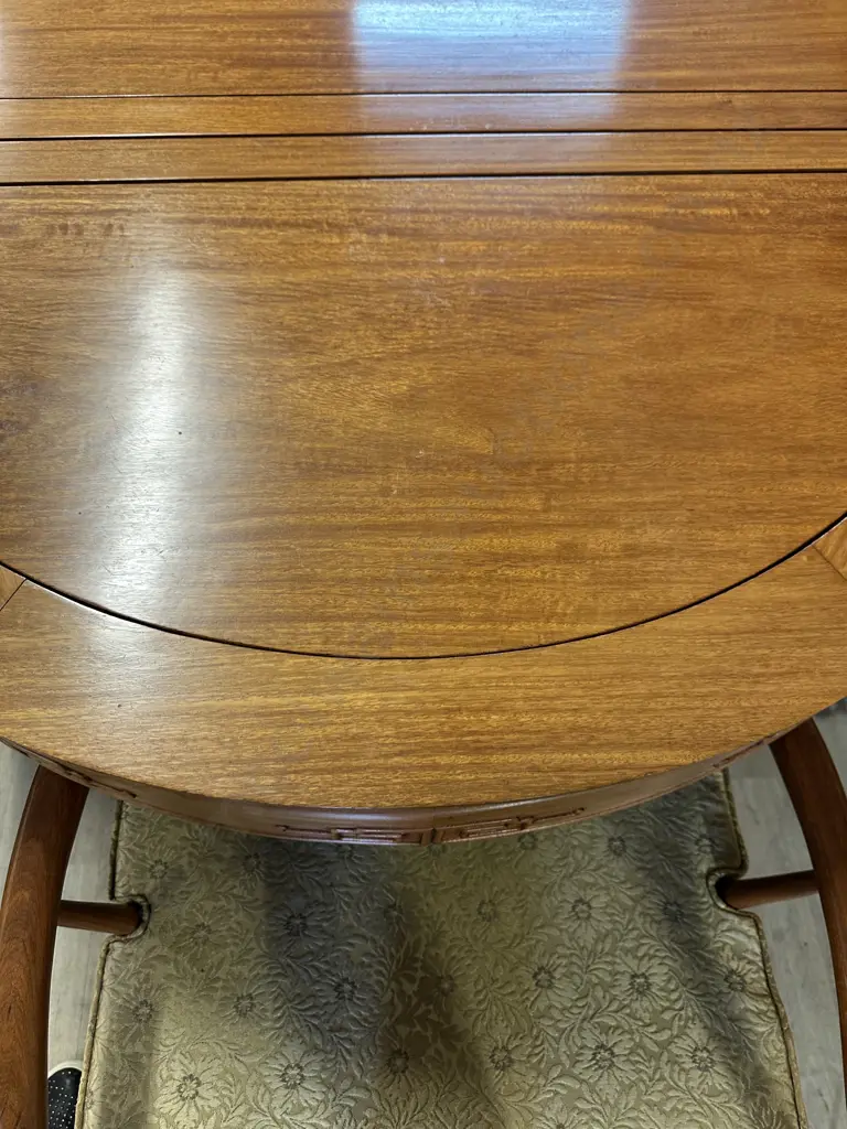 11 Piece Natural Finish Rosewood Chinese Longevity Oval Dining Suite. H76.5 W114 L114cm With 3 x 45.5cm Extensions Image 1++