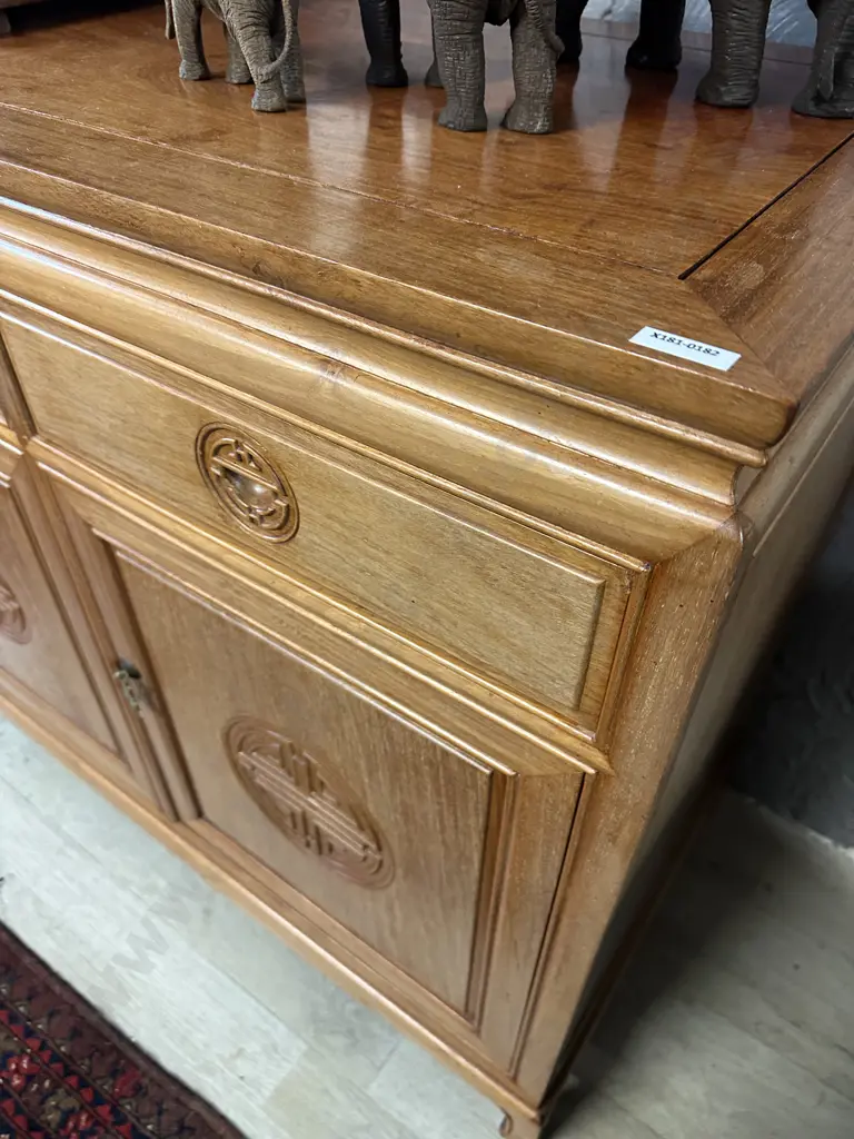 Natural Finish Rosewood Chinese Longevity Sideboard. H8.5 W182.5 D48cm Image 1++