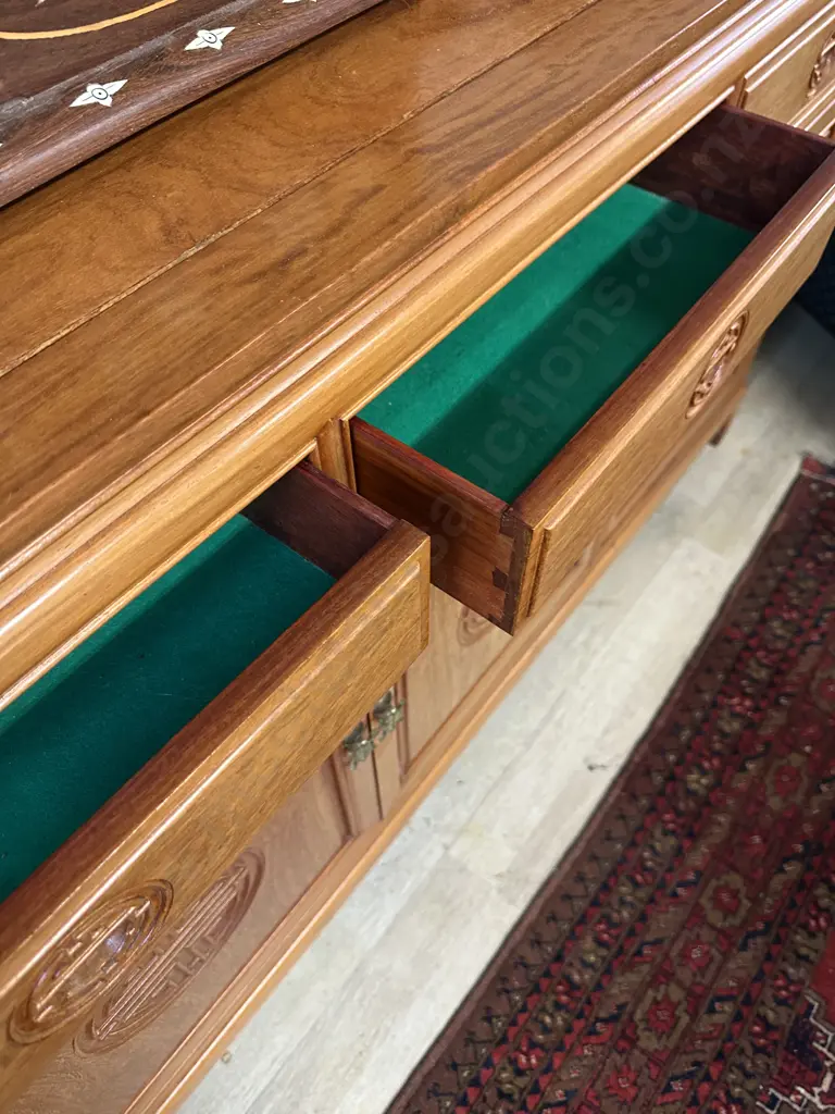 Natural Finish Rosewood Chinese Longevity Sideboard. H8.5 W182.5 D48cm Image 1++
