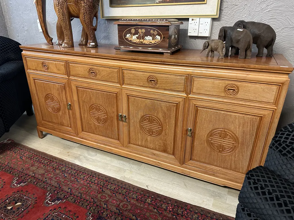 Natural Finish Rosewood Chinese Longevity Sideboard. H8.5 W182.5 D48cm Image 1++