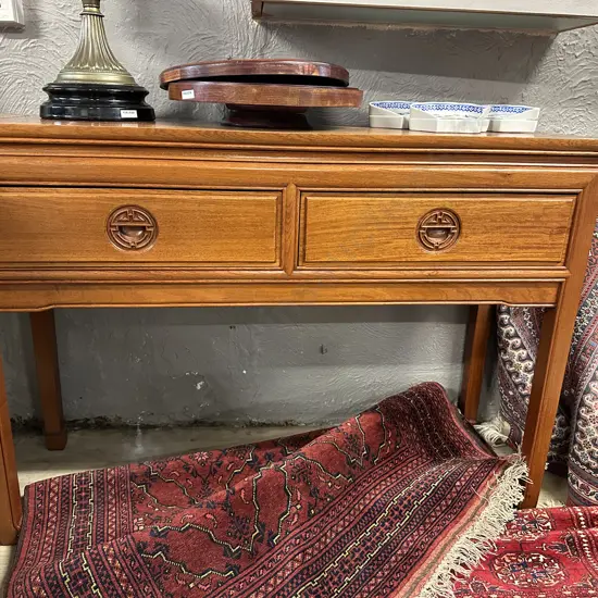 Natural Finish Rosewood Chinese Longevity Console Table. 2 Drawers H76 W106.5 D35.5cm
