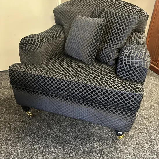 Danske Mobler Black Lounge Chair, Brass Castors And Scatter Cushions