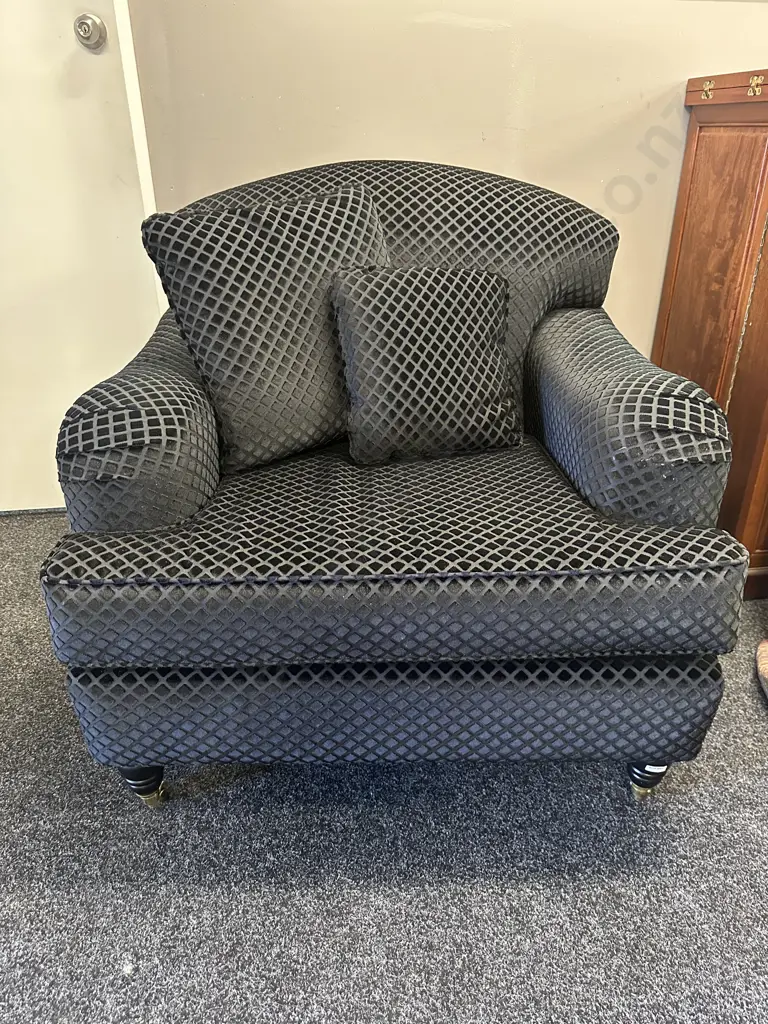 Danske Mobler Black Lounge Chair, Brass Castors And Scatter Cushions Image 1++