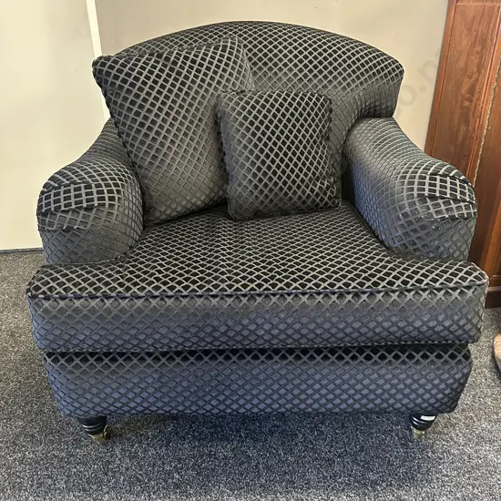 Danske Mobler Black Lounge Chair, Brass Castors And Scatter Cushions
