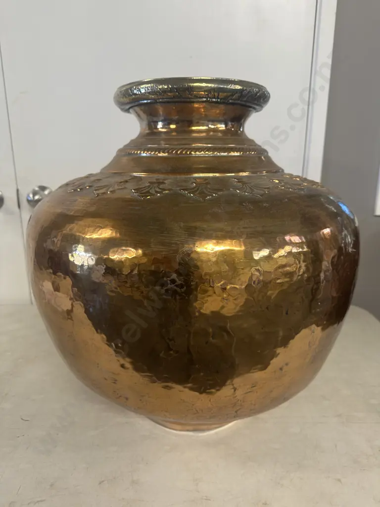 Large Vintage Decorative Vessel With Brass Rim & Motifs H56cm. Image 1++