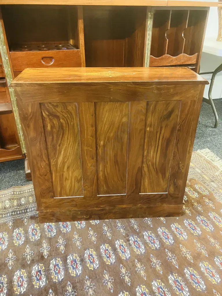 Rosewood Twin Drawer Bookcase With Brass Fittings & Inlay. H76 W79.5 D27cm Image 1++