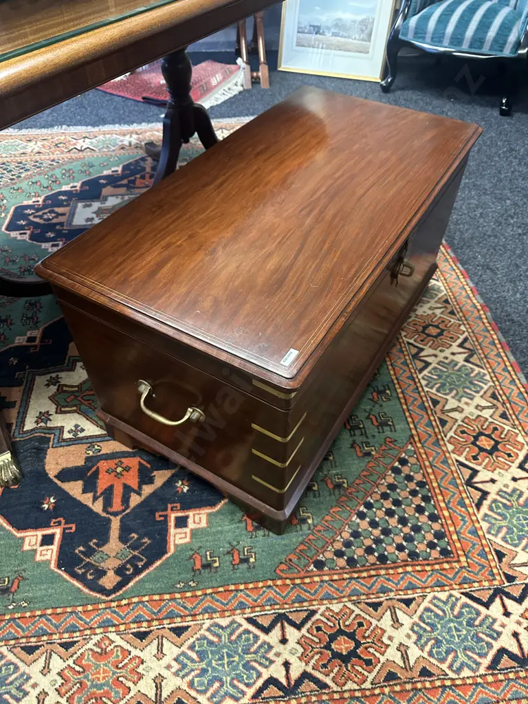 Rosewood Brass Bound Chest With 2 Inner Trays, Solid Brass Fittings. H48 W92 D48cm Image 1++