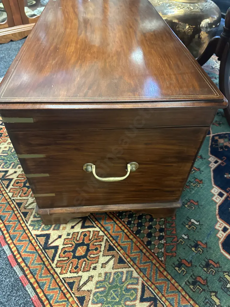 Rosewood Brass Bound Chest With 2 Inner Trays, Solid Brass Fittings. H48 W92 D48cm Image 1++