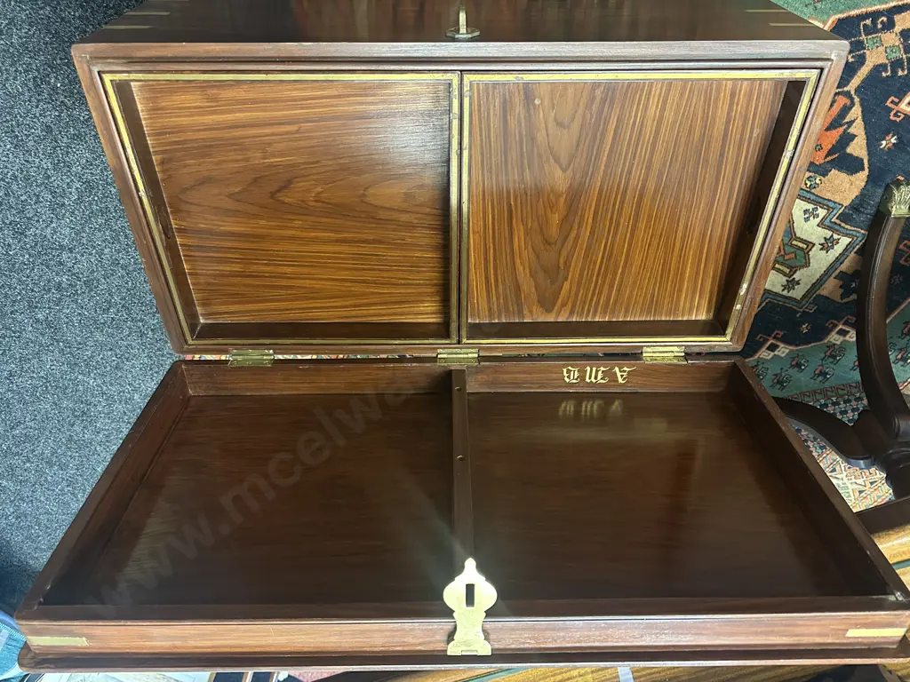 Rosewood Brass Bound Chest With 2 Inner Trays, Solid Brass Fittings. H48 W92 D48cm Image 1++