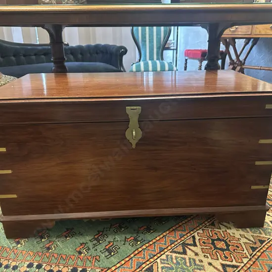 Rosewood Brass Bound Chest With 2 Inner Trays, Solid Brass Fittings. H48 W92 D48cm