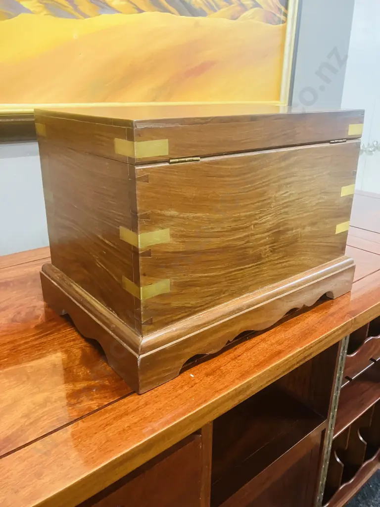 Vintage Indian Rosewood Brass Bound Desk Box With Keys, 3 Drawers, Lift-out Partitioned Tray. H28 W41 D28cm Image 1++
