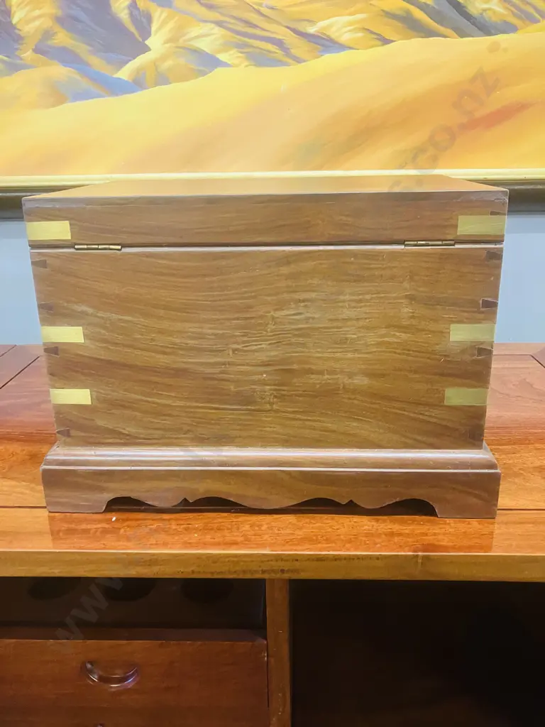 Vintage Indian Rosewood Brass Bound Desk Box With Keys, 3 Drawers, Lift-out Partitioned Tray. H28 W41 D28cm Image 1++