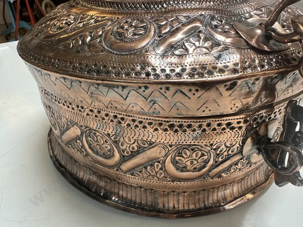 Stunning Vintage Copper Paandaan With Lidded Containers & Cups. 17 x 32cm Image 1++