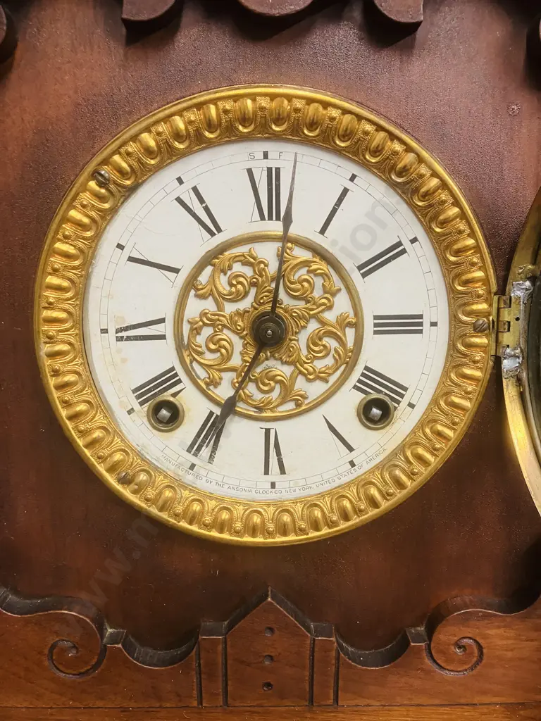 Antique Ansonia 'Valma' Gingerbread Clock - Eight Day Striking Movement With Key Image 1++