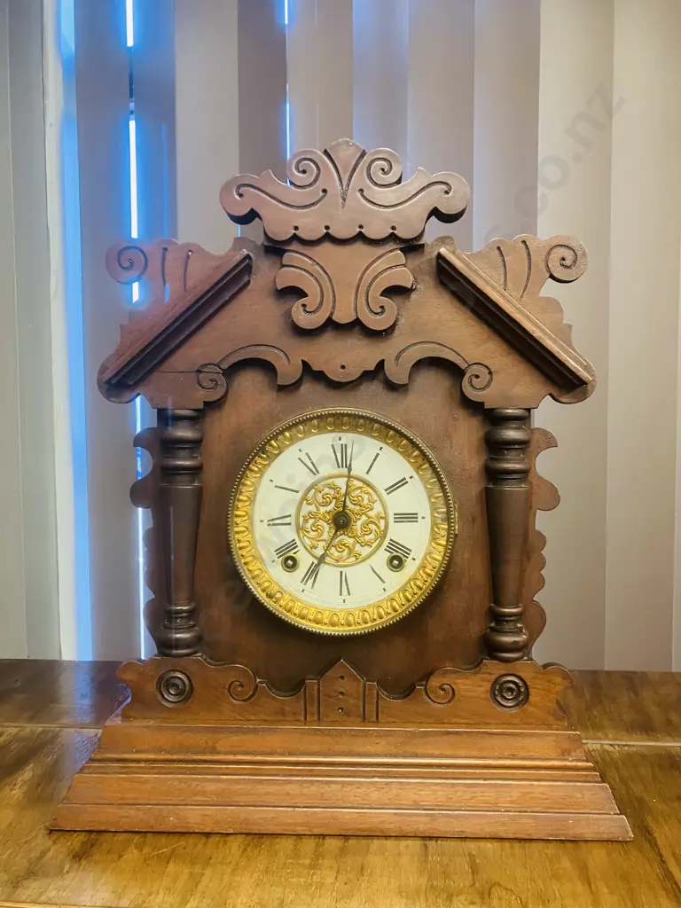 Antique Ansonia 'Valma' Gingerbread Clock - Eight Day Striking Movement With Key Image 1++