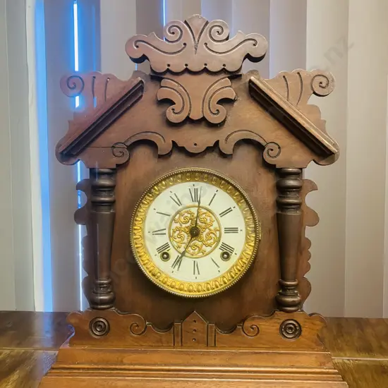 Antique Ansonia 'Valma' Gingerbread Clock - Eight Day Striking Movement With Key