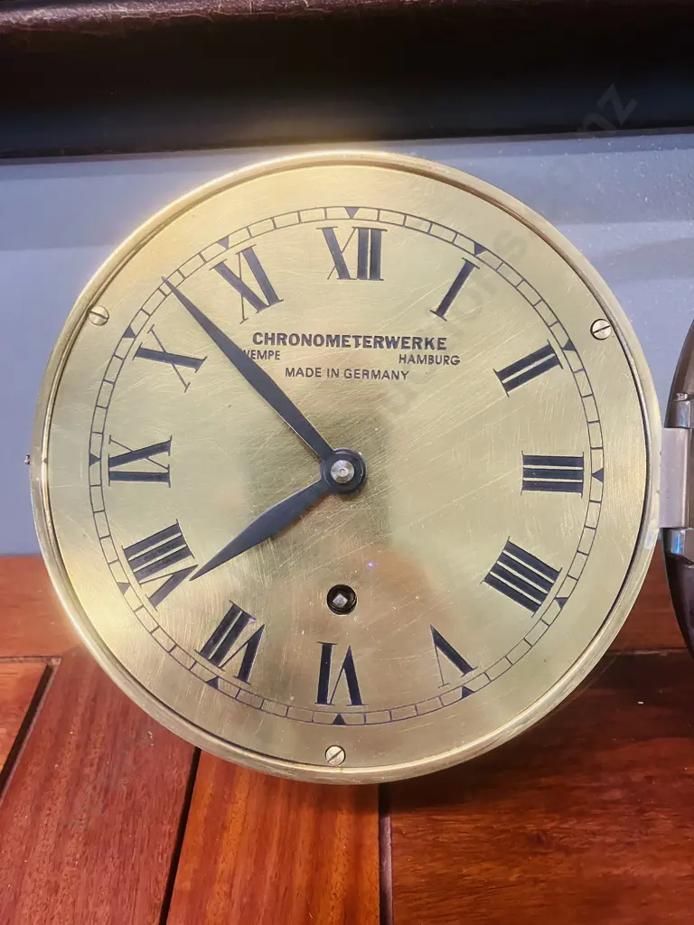 Wembe Hamburg Chronometerwerke Brass Ships Clock With Key. 8.5 x 20cm Image 1++
