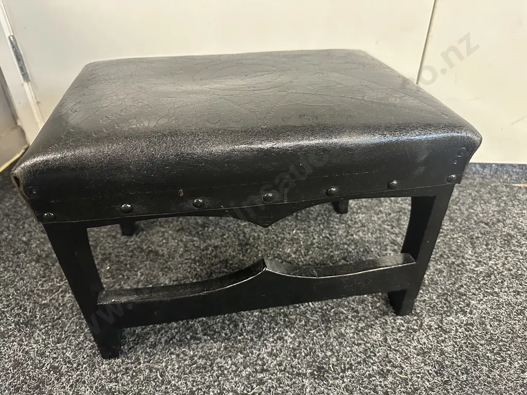 Black Leather Upholstered Stool H31,W42,D30cm. Image 1++