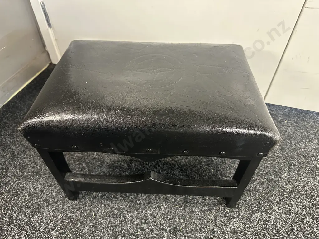 Black Leather Upholstered Stool H31,W42,D30cm. Image 1++