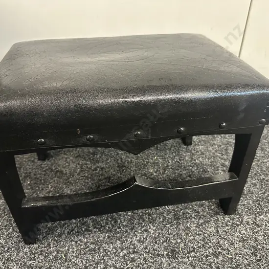 Black Leather Upholstered Stool H31,W42,D30cm.
