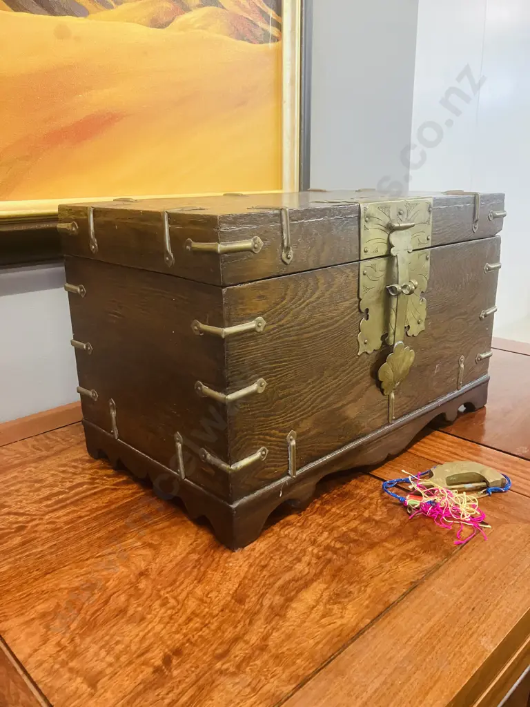 Vintage Chinese Document Box Chest With Lock. H25 W41 D23.5cm Image 1++