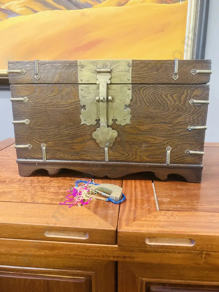 Vintage Chinese Document Box Chest With Lock. H25 W41 D23.5cm Image 1++