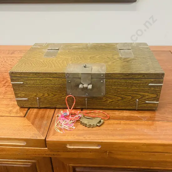 Vintage Chinese Money or Tea Box With Lock. HH10 W33.5 D19.5cm