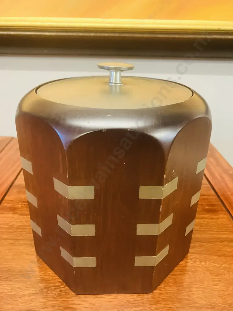 Vintage Mid Century Modern Royal Selangor Pewter & Mahogany Ice Bucket With Plastic Inner. 20 x 17.5cm Image 1++